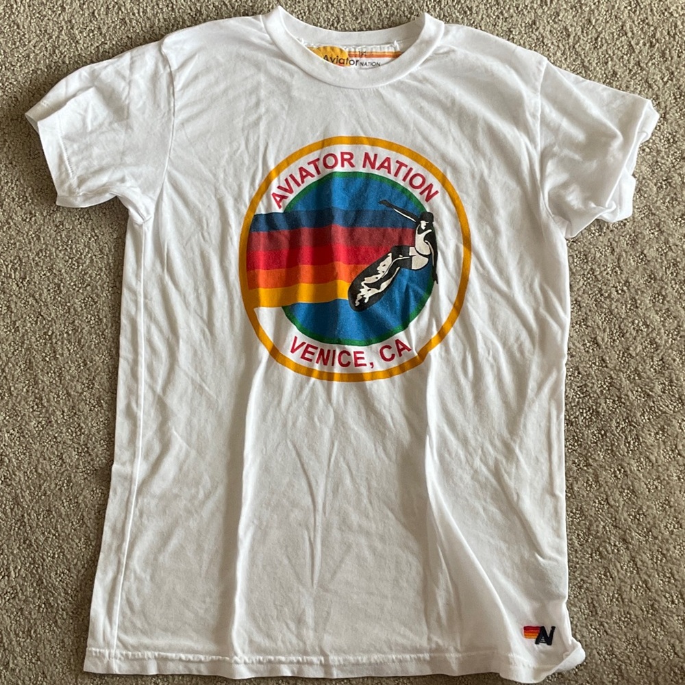Aviator Nation Kids White Tee with Rainbow Graphic